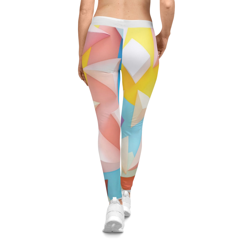Geometric Pastel Print Leggings — Colorful 3D Triangle Pattern