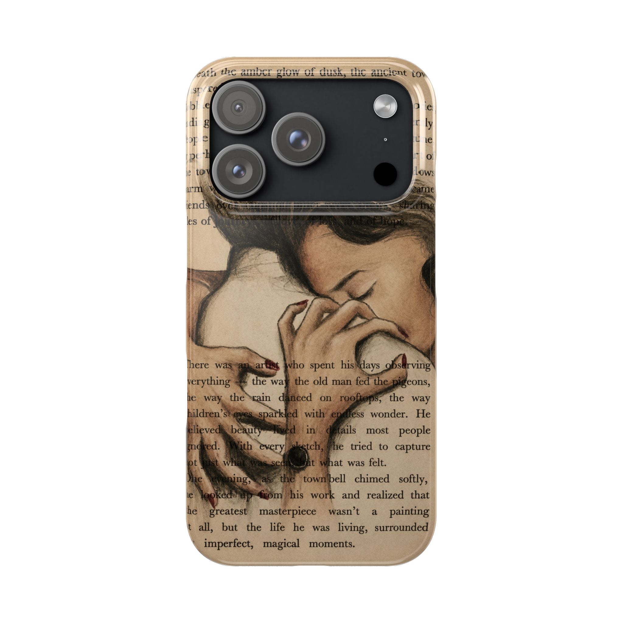 Slim Phone Case — Vintage Book Art Embrace Design