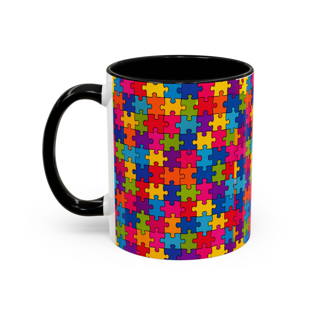Autism Puzzle Pattern Accent Coffee Mug - Colorful Jigsaw Design (11/15oz) Printify