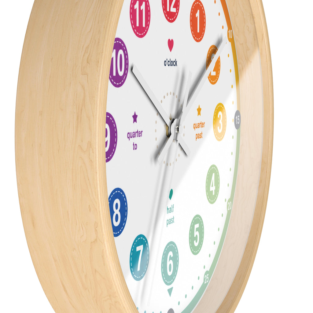 Kids’ Rainbow Learning Wall Clock — Teach Time with Labeled Hour & Minute Markers Printify