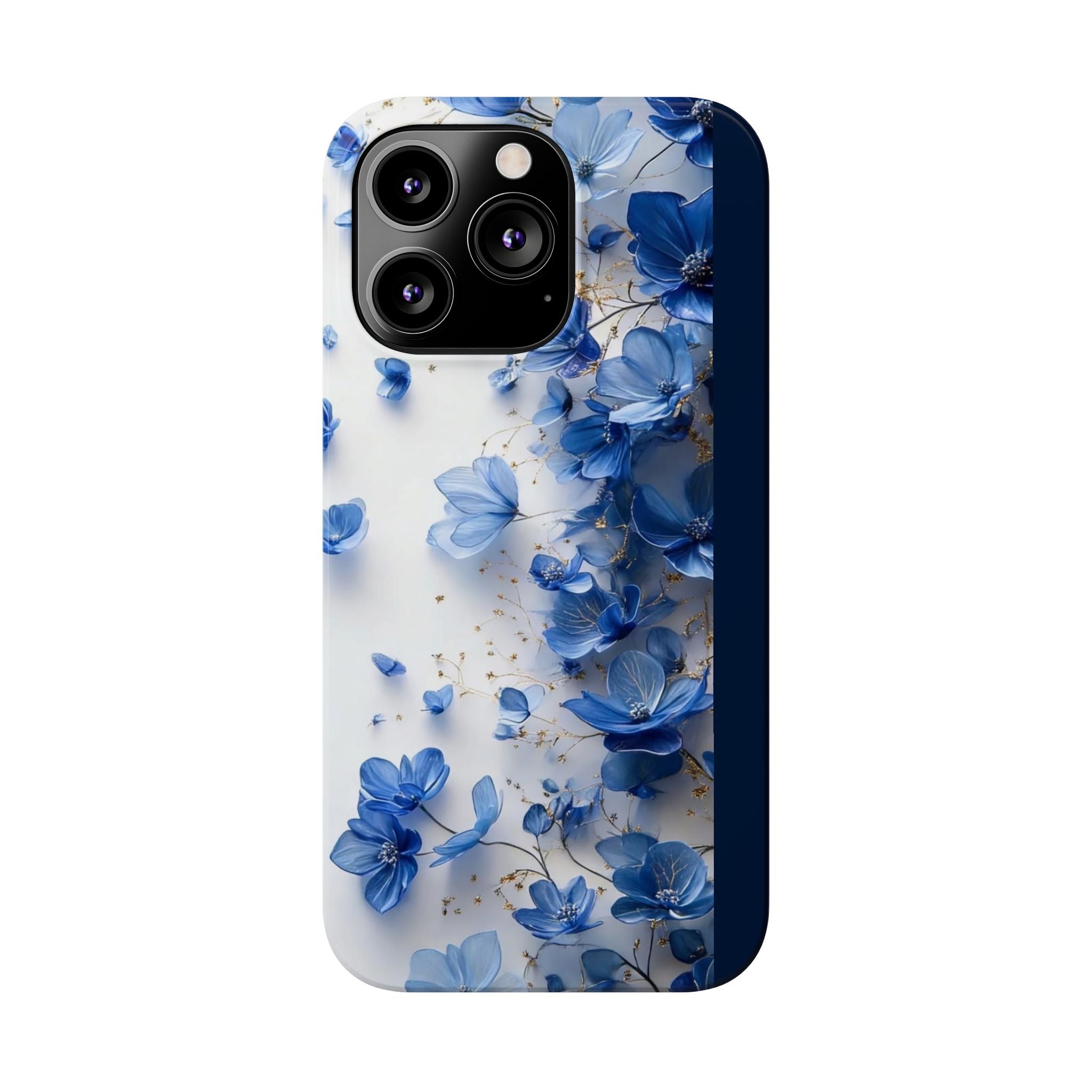 Slim Phone Case — Blue Floral Petals Protective Cover