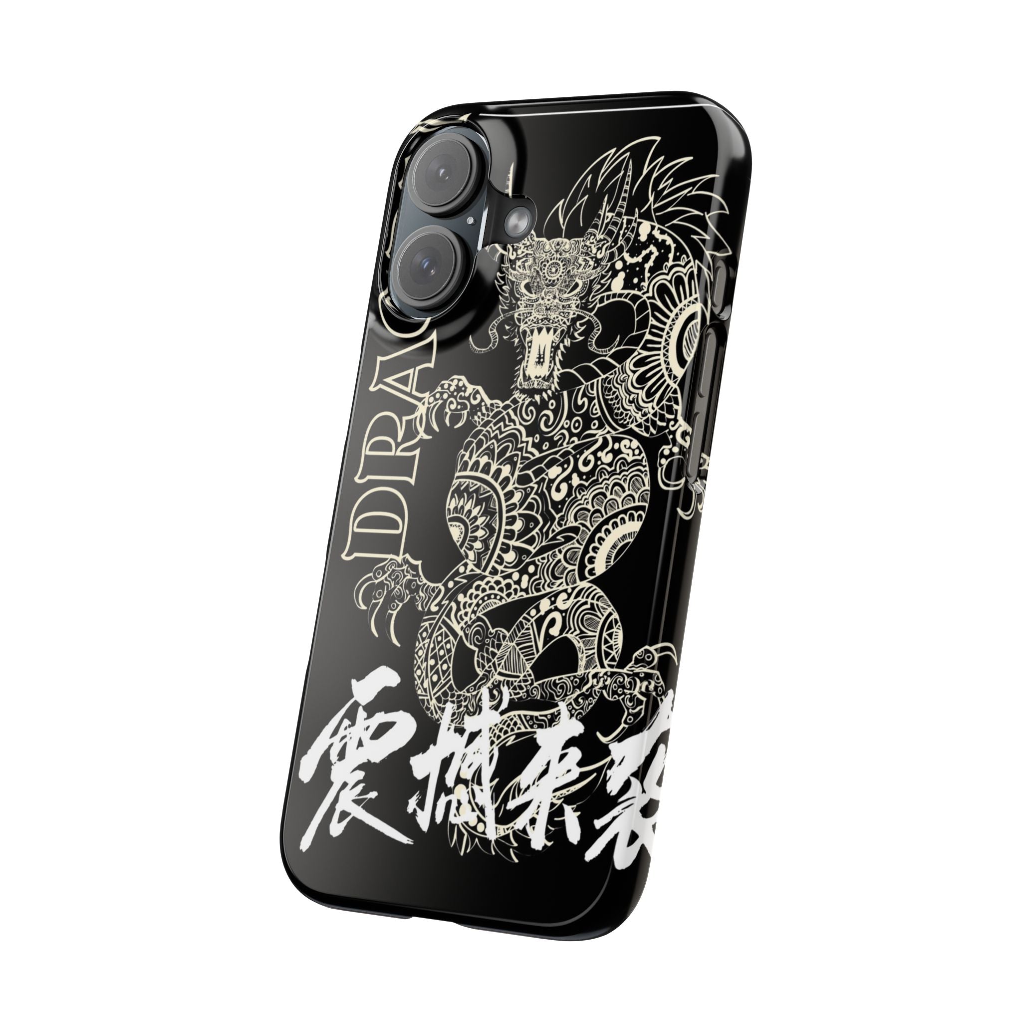 Dragon Slim Phone Case — Black Asian-Inspired Dragon Design with Calligraphy Printify