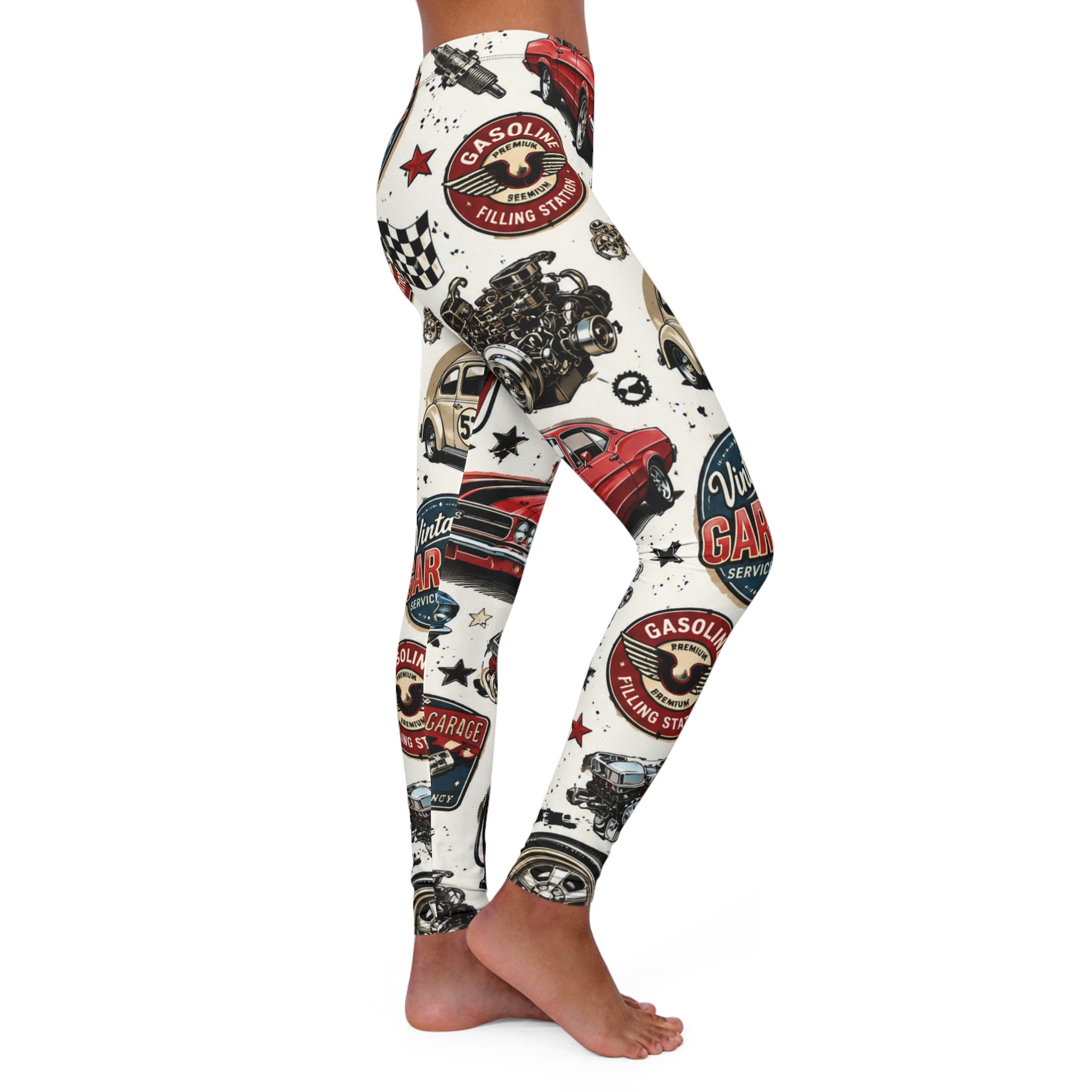 Vintage Garage Car Print Leggings — Retro Automotive AOP