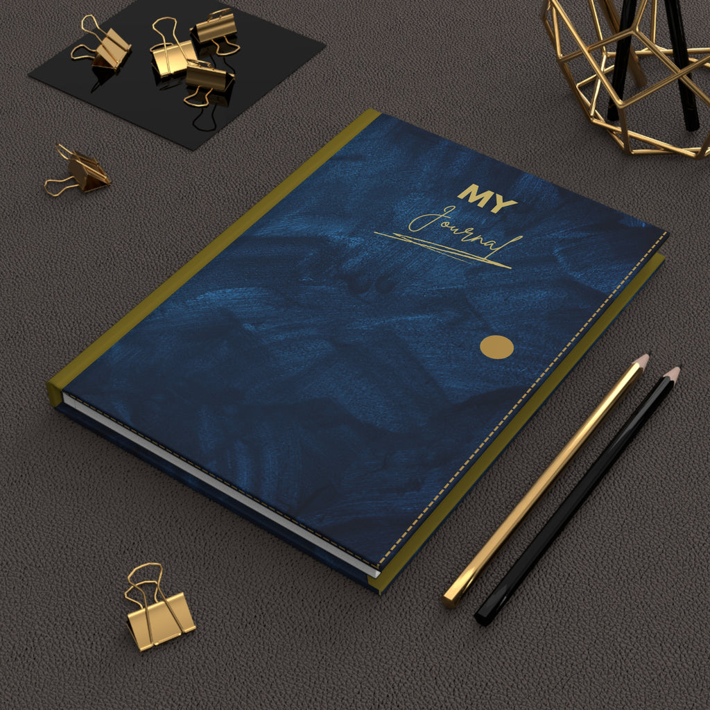 Navy Brushstroke Hardcover Journal — "My Journal" Matte Notebook for Notes, Reflection & Gifts Printify