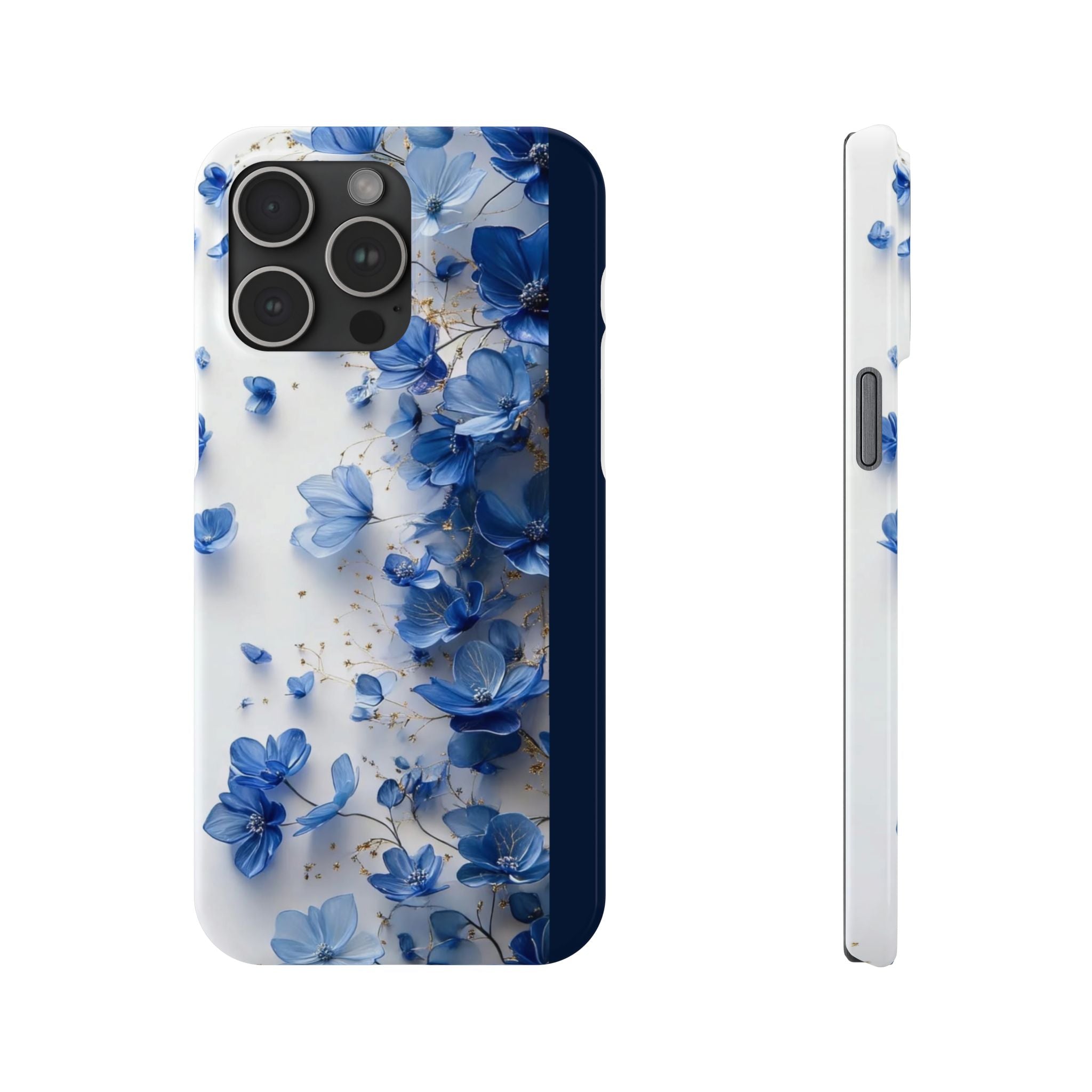 Slim Phone Case — Blue Floral Petals Protective Cover