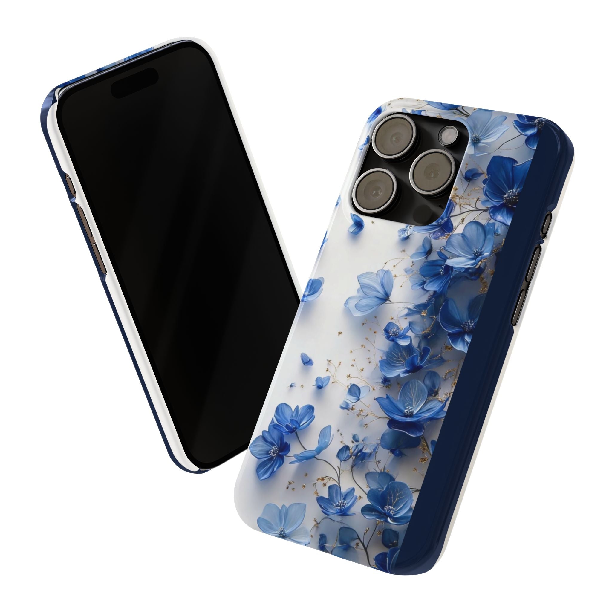 Slim Phone Case — Blue Floral Petals Protective Cover