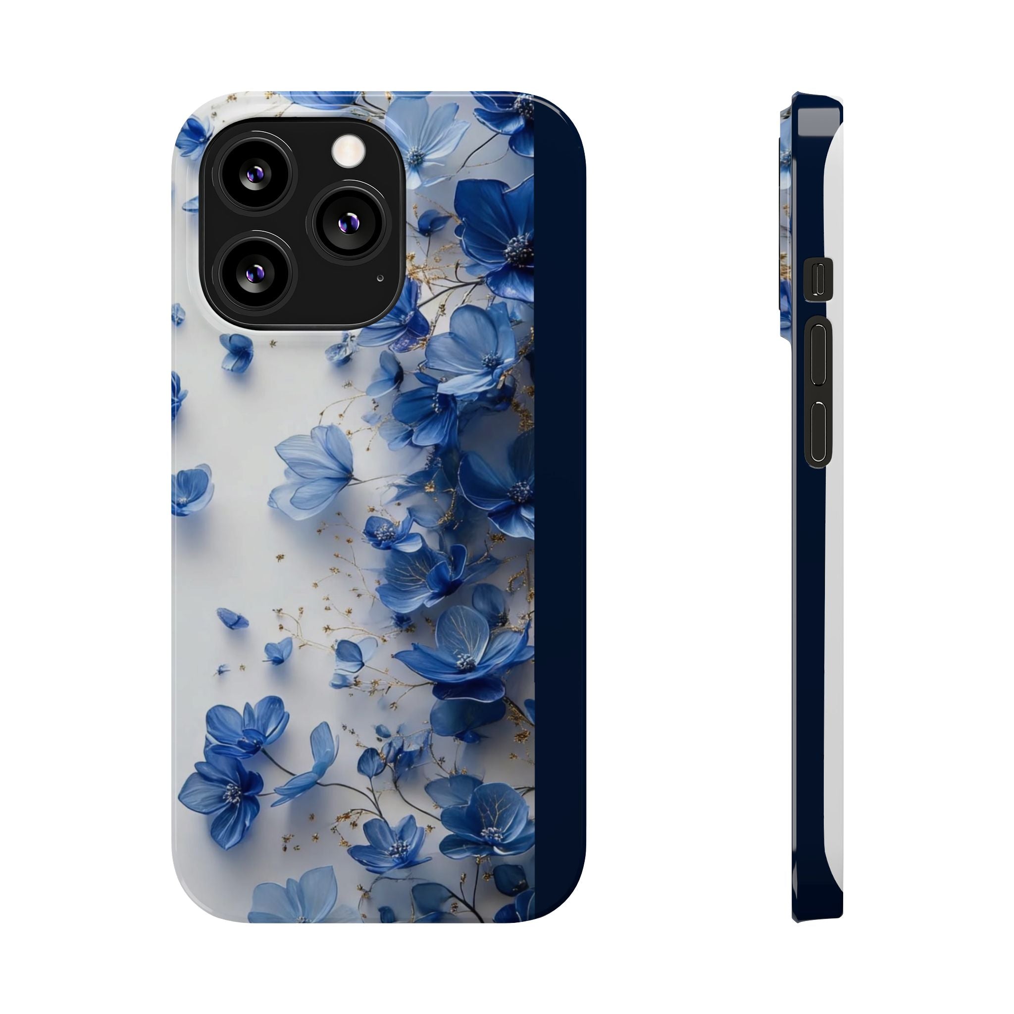 Slim Phone Case — Blue Floral Petals Protective Cover
