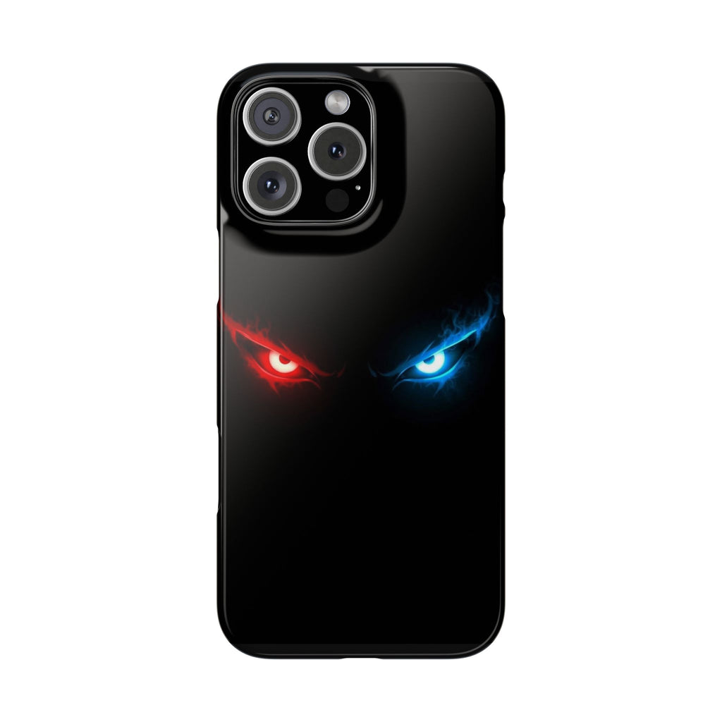 Slim Phone Case — Neon Red & Blue Angry Eyes (Sleek Dark Gamer Aesthetic)