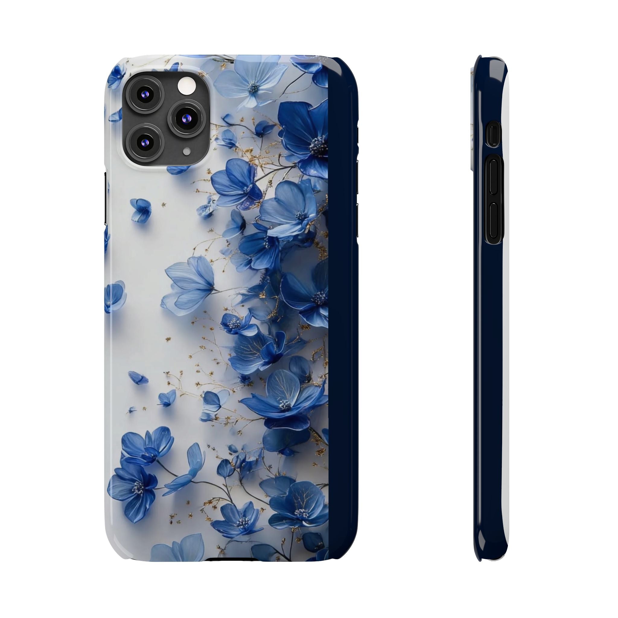Slim Phone Case — Blue Floral Petals Protective Cover