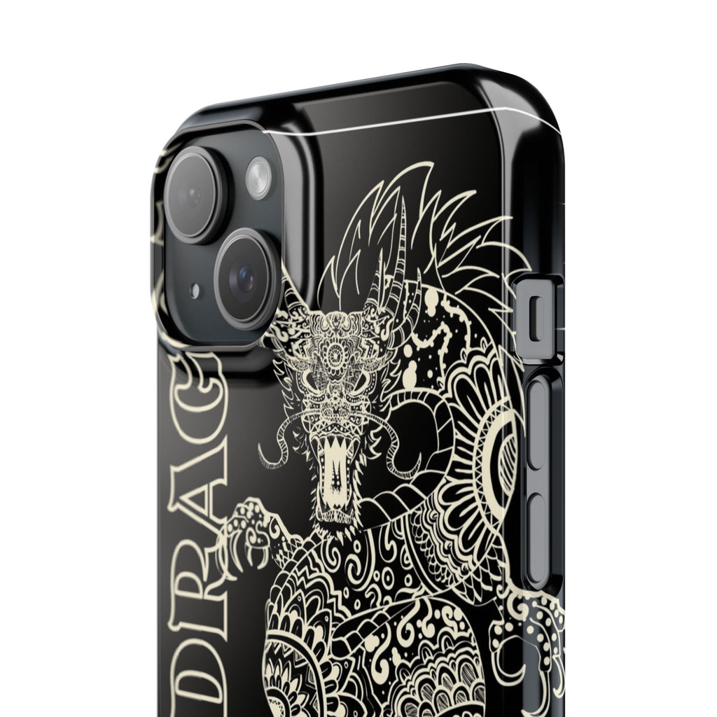 Dragon Slim Phone Case — Black Asian-Inspired Dragon Design with Calligraphy Printify