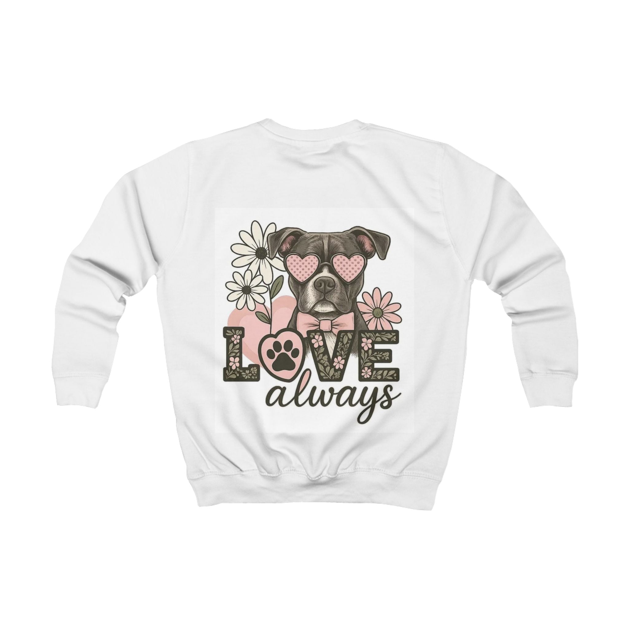 Kids Sweatshirt — 'Love Always' Dog Paw Floral Graphic Printify