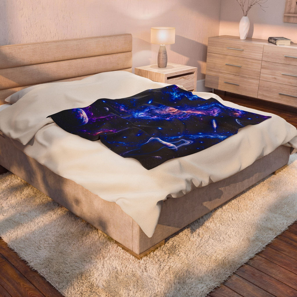 Galaxy Velveteen Plush Blanket – Cosmic Space Nebula Throw