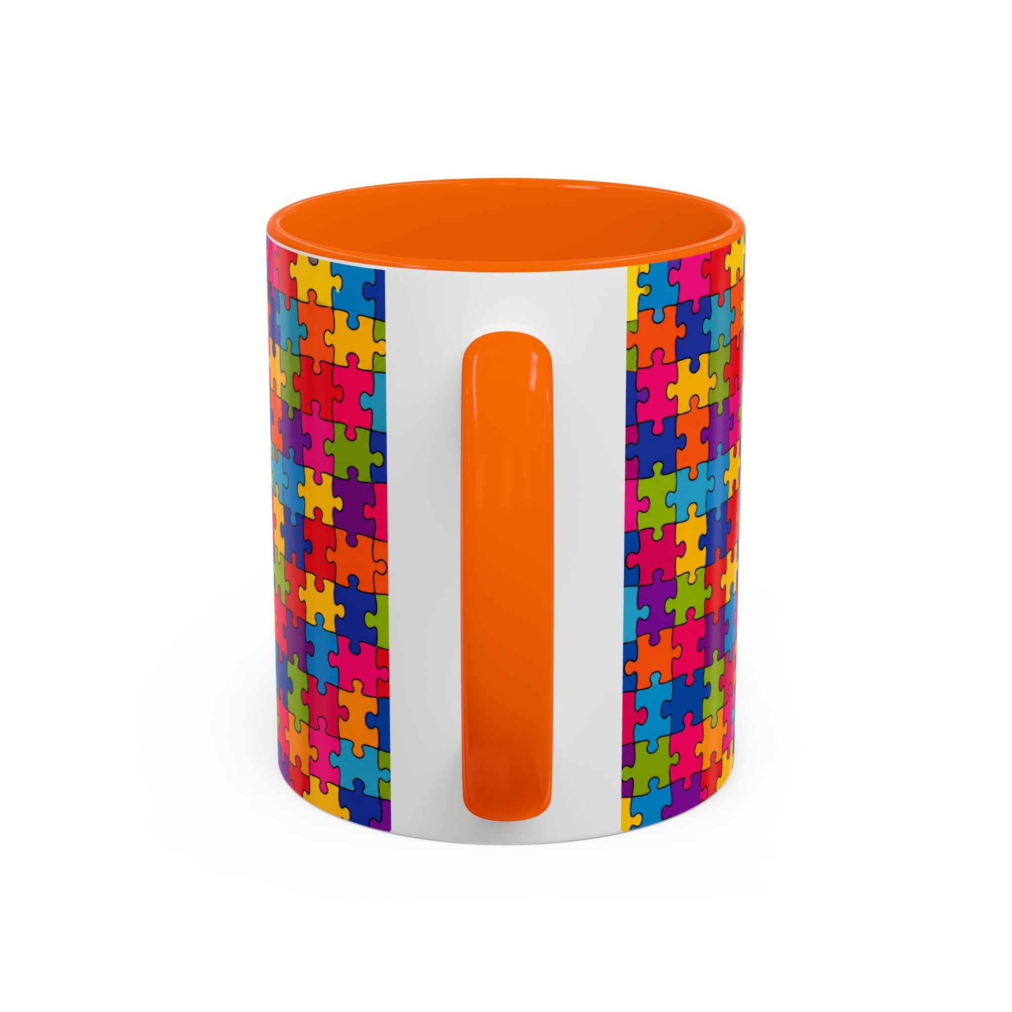 Autism Puzzle Pattern Accent Coffee Mug - Colorful Jigsaw Design (11/15oz) Printify